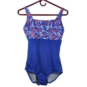 Speedo  One Piece in Blue and Red Leaf Pattern Size 8